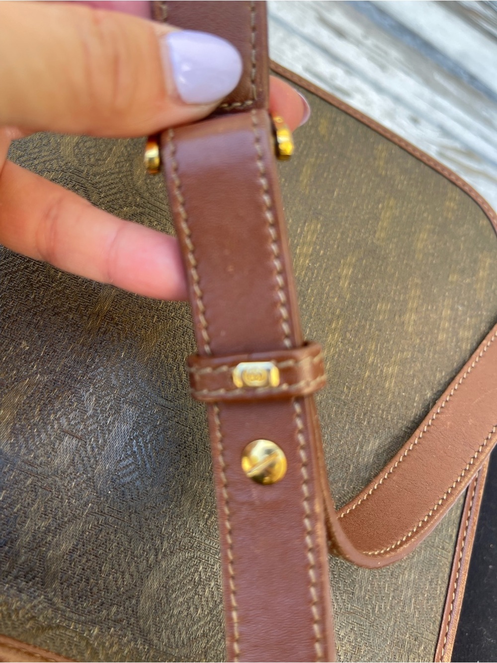 Gucci Vintage GG Monogram Canvas Crossbody Messenger Bag Brown Leather Trim - Picture 9 of 13